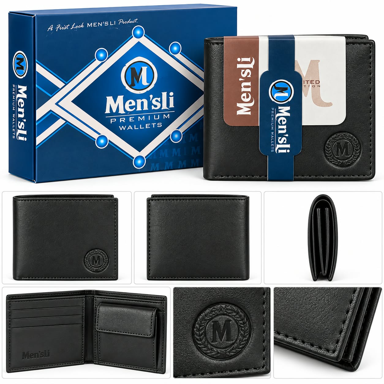 Men’s Black Premium Wallet with Gift Box – Multiple Card Slots