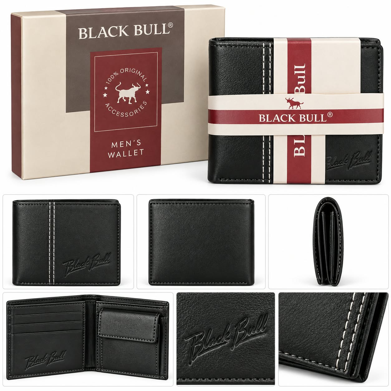 Black Bull Men’s Black Wallet with Premium Gift Box