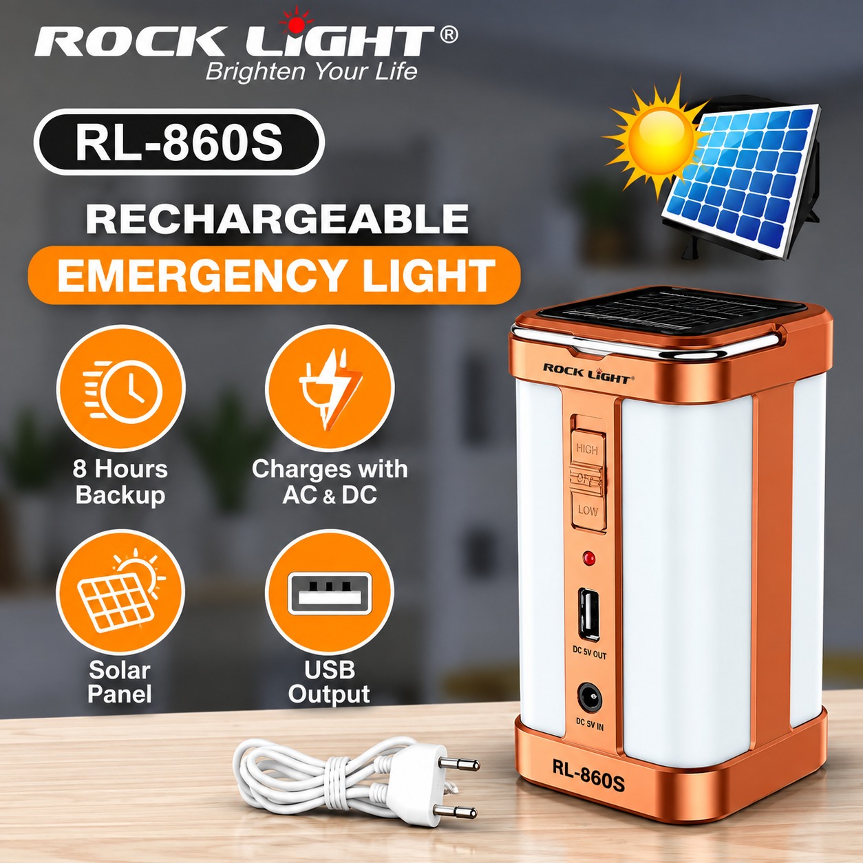 Rock Light RL-860 Solar Rechargeable LED Emergency Light