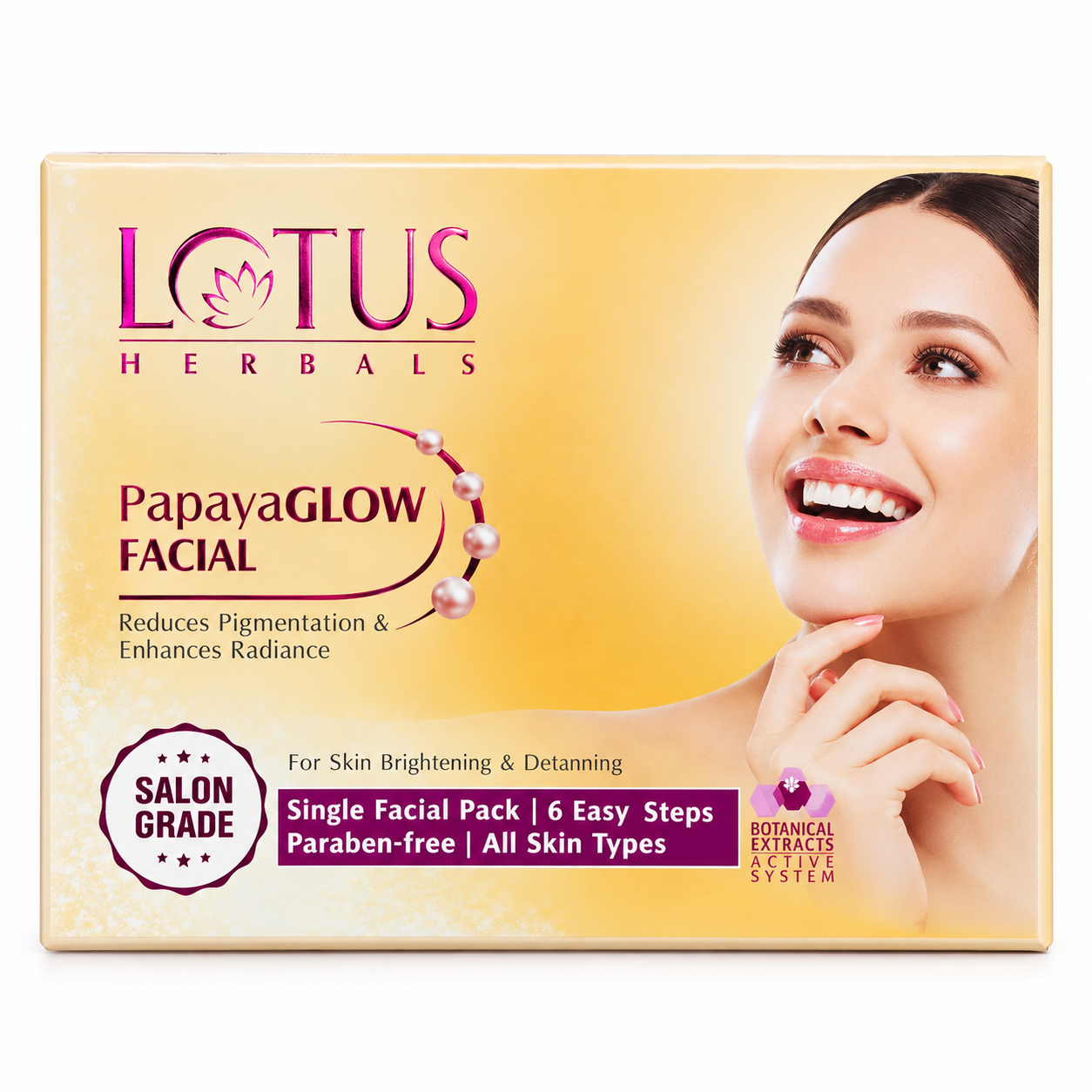 Lotus Herbals PapayaGLOW Facial Kit, Salon Grade Single Facial Pack, 6 Easy Steps, Skin Brightening & Detanning, Paraben-Free, Suitable for All Skin Types, 67 g