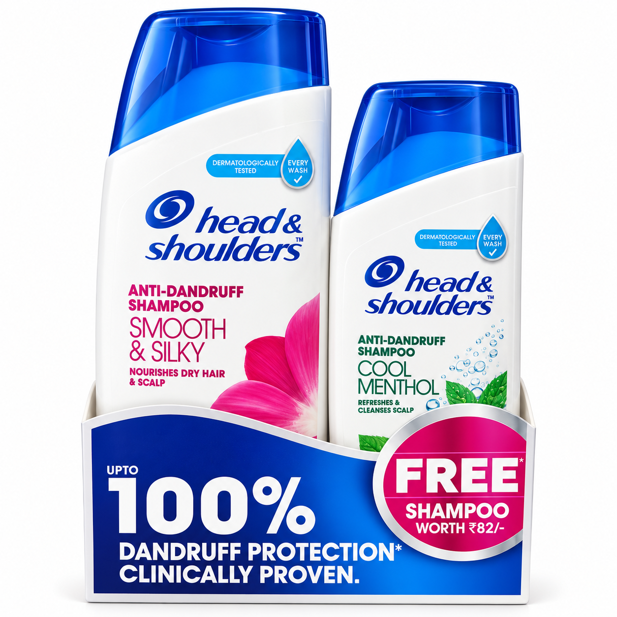 Head & Shoulders Anti-Dandruff Shampoo Smooth & Silky + Cool Menthol Free Shampoo Bundle Pack, 252 ml