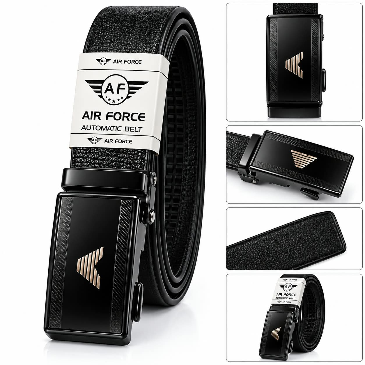 Air Force Men’s Automatic Black Belt with Stylish Metal Buckle – Adjustable Casual & Formal Belt