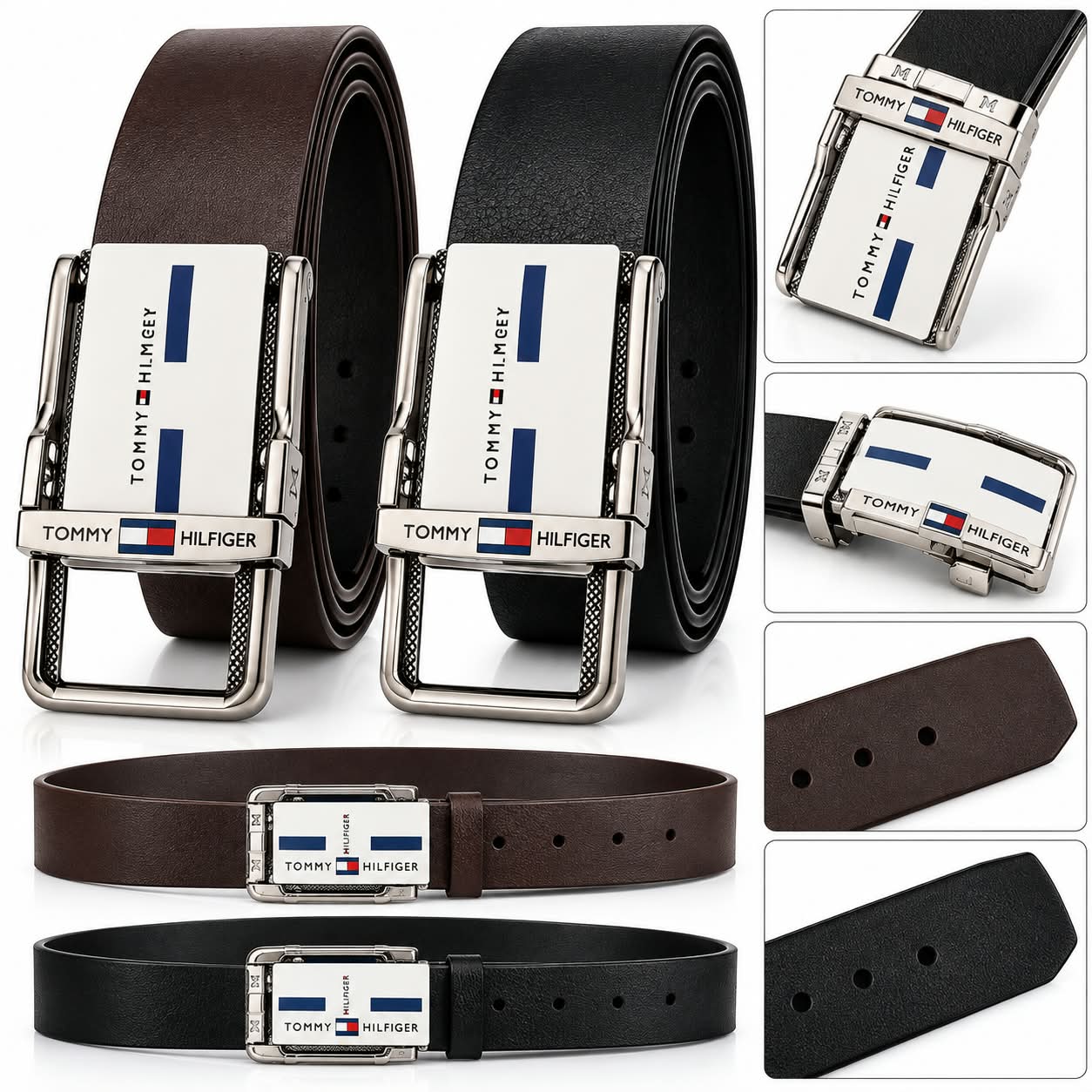 Men’s Brown & Black Belt Combo Set with Premium Metal Buckle – Stylish Formal & Casual Belts for Men