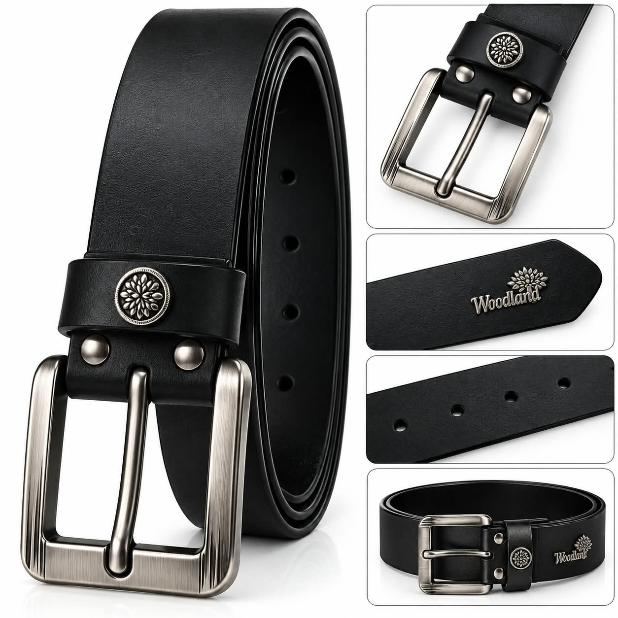 Men’s Black Leather Belt with Premium Silver Buckle – Stylish Casual & Formal Belt