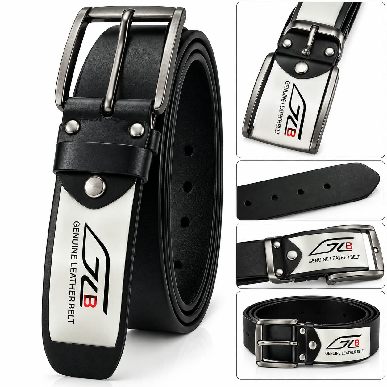 Men’s Black Genuine Leather Belt with Premium Silver Buckle